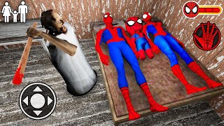 Playing as SpiderMan Family - Sleeping in Bed in Granny House