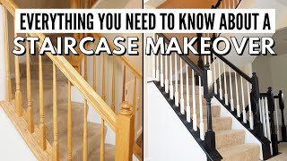 DIY STAIRCASE MAKEOVER l GEL STAIN OAK BANISTER UPDATE l GENERAL FINISHES BLACK GEL STAIN