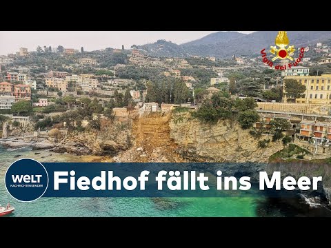 FRIEDHOF ABGESTÜRZT: Küstenort in Ligurien sucht nach Erdrutsch Särge im Meer