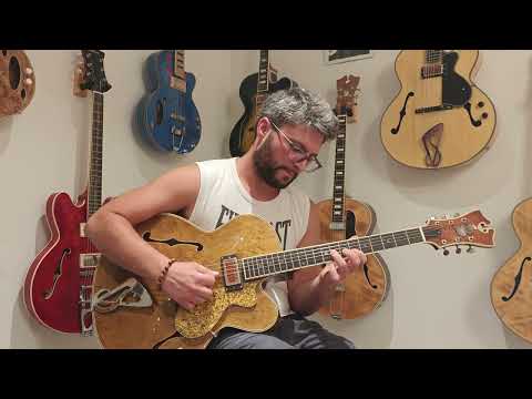 Sabolovic guitars - Luthier Collection – Private Showroom  Sabolovic 17″ Jazz Archtop – Birdseye Maple, Walnut Sides, Gold‑Leaf Pickguard. image 11