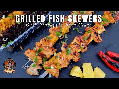Grilled Fish Skewers with Honey Rum Glaze