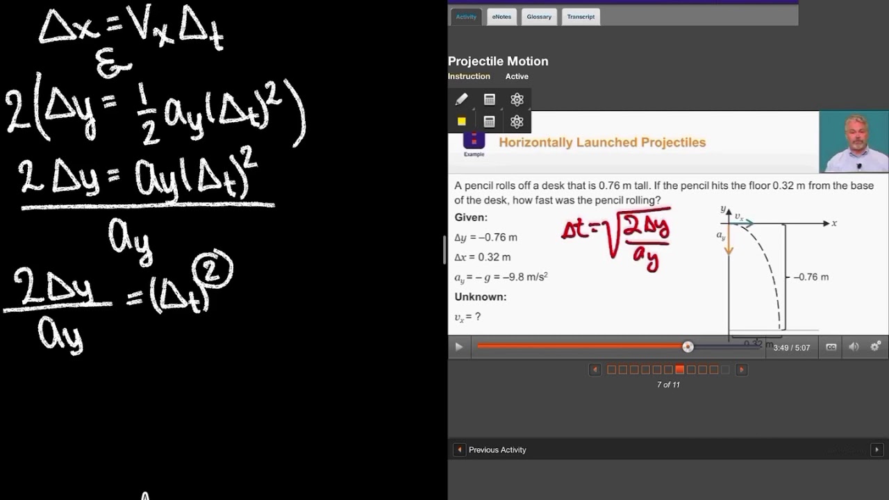 Physics Problem - Edgenuity Instruction. Motion - Projectile Motion