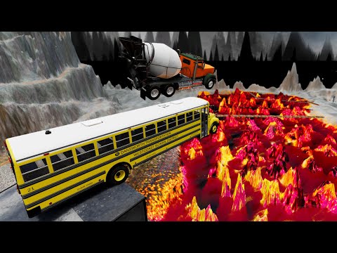Heavy Vehicles Crazy Jumps In Hot Lava Pool  (Crash Test) - BeamNG.drive Car Jumps Into Hot Lava