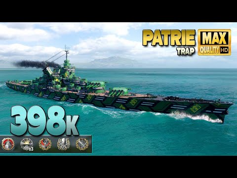 Schlachtschiff Patrie mit riesigem Schaden von 400k auf der Karte Trap - World of Warships