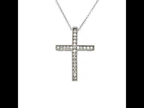 Natural Diamond Cross Pendant with Chain 17" 14k W Gold 0.25 CT Certified $2,950 307922