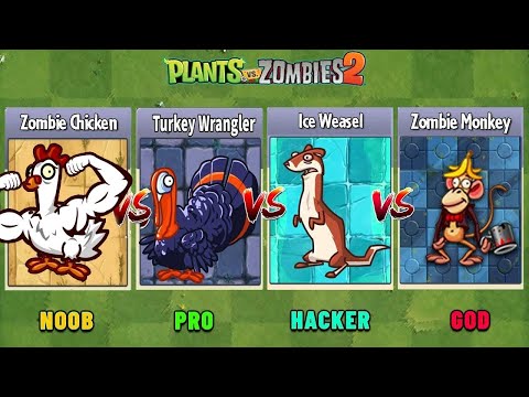 CHICKEN vs TURKEY vs ICE WEASEL vs MONKEY - Who Will Win? - PvZ 2 Zombie vs Zombie