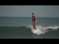 Longboarder Surfer Dana Dancelightly In Bali Wearing Ninefoot Studio Surf Swimsuit