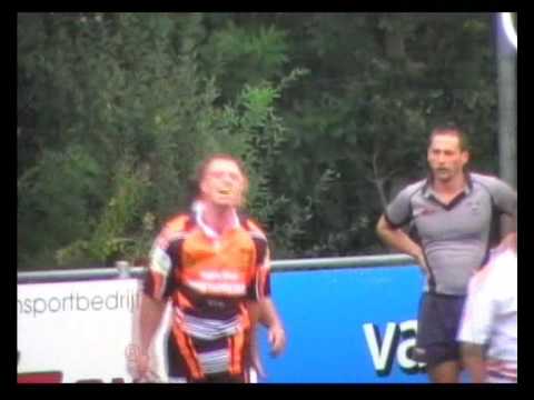 RUGBY LEAGUE Nootdorp Panthers Carlos Kuijten scoring for the Nederland XIII v Oxford University OB