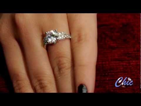 Antique style ring set with high quality round stone in 14 k white gold- item #7990