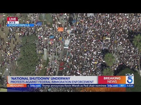 ICE protest underway in downtown L.A. amid ‘national shutdown’