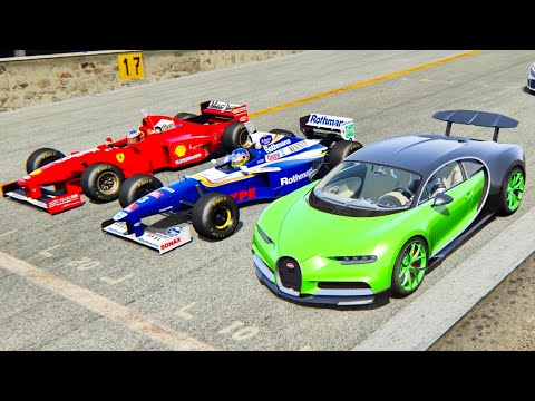 Bugatti Chiron with NOS vs Williams F1 1997 vs Ferrari F1 1997 - Old Monza