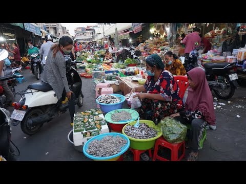 Evening Daily LifeStyle of Vendors Selling Food for Dinner - Street Market @Phsa Chhbar Ampov
