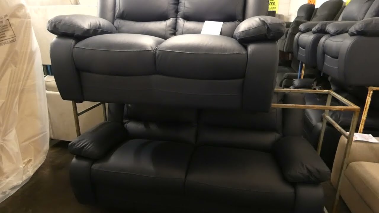 Dark Blue Leather Sofas Set