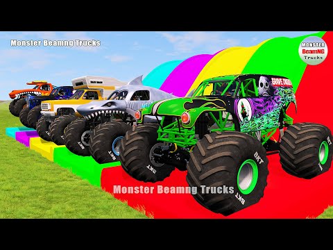 Triple Flatbed Trailer Monster Trucks Transport with Slide Color - BeamNG.drive 482