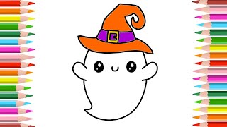 How to Draw a Cute Ghost | Drawing Step By Step For Kids & Beginners | Painting & Coloring Ghost