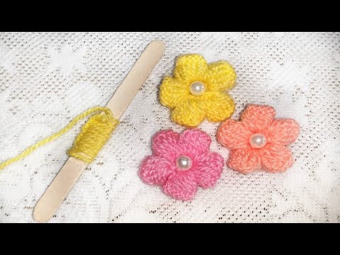 Super Easy Woolen Flower Making For Beginners || Hand Embroidery Amazing Trick || Wool Thread Design