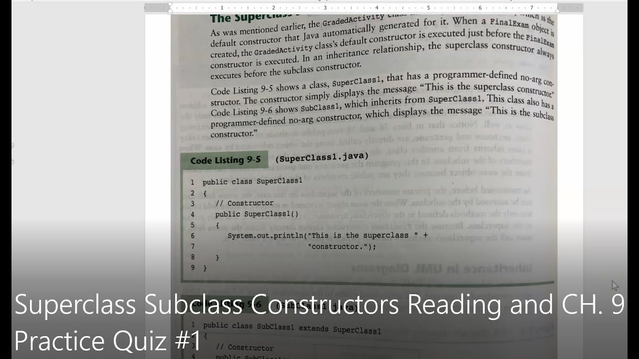 JAVA - Lesson #122 - APCSA - Superclass Subclass Constructors Reading and CH  9 Practice Quiz #1
