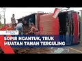 Sopir Mengantuk Truk Muatan Tanah Terguling Di Banyuwangi