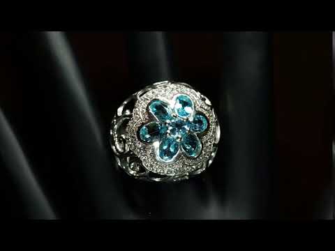 Серебряное кольцо с натуральными Топазами и Cz 17.25р видео