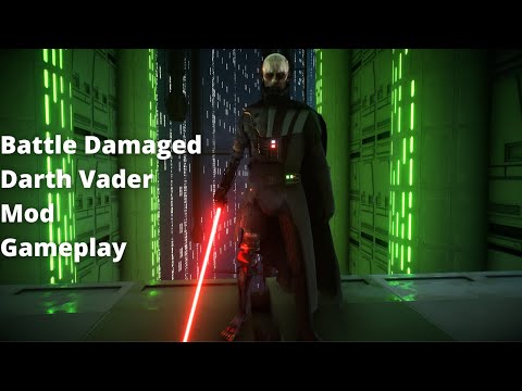 Star Wars Battlefront II - Battle Damaged Darth Vader Mod Gameplay (No Helmet)