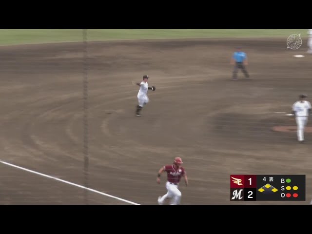 【ファーム】マリーンズ・上田希由翔 気迫あふれるランニングスローで一打同点のピンチを救う!!  2024年6月9日 千葉ロッテマリーンズ 対 東北楽天ゴールデンイーグルス