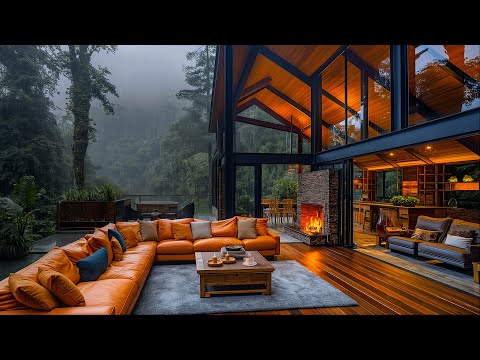 Rainy Day Retreat - Cozy Porch Serenade with Jazz Fireplace Ambiance for Ultimate Relaxation 🌧️🔥