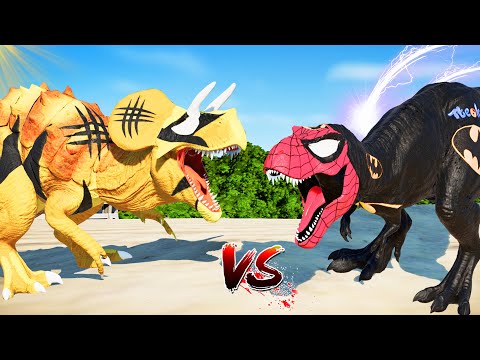 (Jurassic World Evolution🌍)Wolverine Ultimasaurus VS Bat SpiderMan T-Rex Dinosaurs Fight