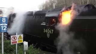 preview picture of video '34067 'Tangmere' Steam locomotive leaves West St Leonards Station'
