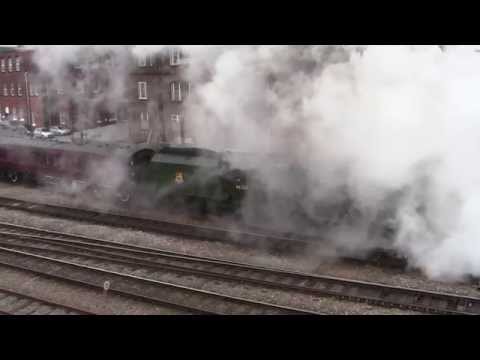 LMS Coronation 46233 'Duchess of Sutherland' at Derby Railway Station with 'The North Eastern'