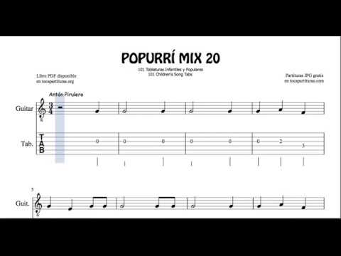 20 of 30 Popurri Mix Tab for Guitar Traditional Children Song Anton Pirulero Under a Buttom