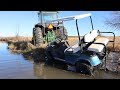 Tractors in mud | Playing in mud on golf cart and we find an abandoned car