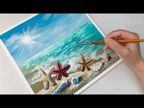 Beach Seashell Painting For Beginners, Easy Beach Acrylic Painting