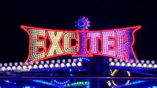 Dane Crow&#39;s &#39;Exciter&#39; fairground ride at night, Stamford Mid-Lent Fair, April 2019.