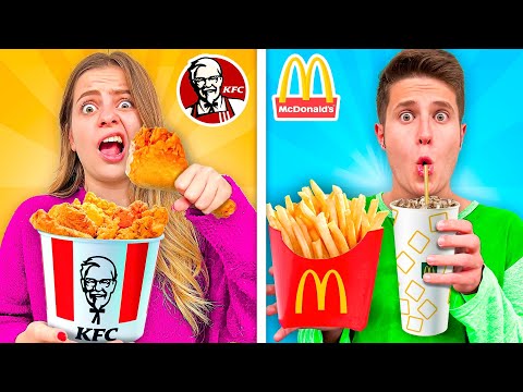 LET'S EAT ONLY MC DONALD'S vs. KFC FOOD FOR 24 HOURS! *CHALLENGE*