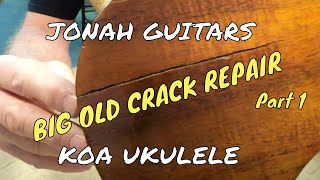 Koa Ukulele crack repair part 1 at JONAH GUITARS