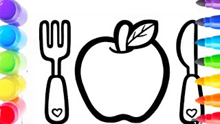 Drawing, Painting, Coloring Meal for Kids, Toddlers 🍽️🍎| Watercolor Techniques