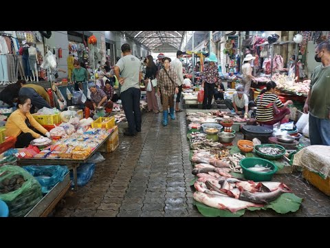 Boeng Trabek Plaza Market Show - Many Fresh Vegetables, Rural Fish, Crab & More Food in Town Market