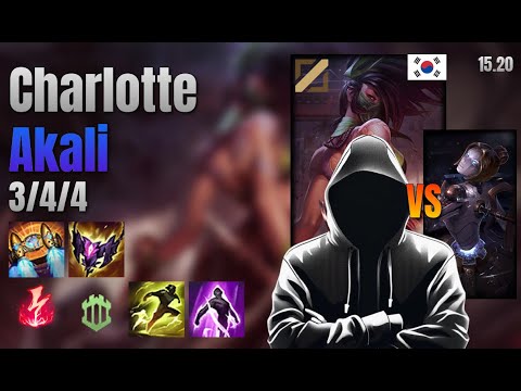 Charlotte Mid Akali vs Orianna lol KR solo rank Full Game 15.20 | charlotte 아칼리 vs 오리아나