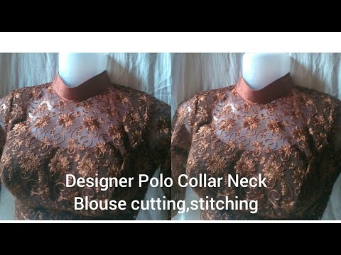 Designer Polo Collar Blouse With Transparent neck Pattern.cutting and stitching Video