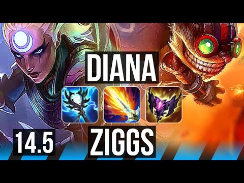 DIANA vs ZIGGS (MID) | 8 solo kills, 800+ games, Legendary, 20/4/2 | NA Grandmaster | 14.5