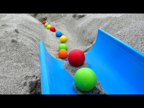 Marble run ☆ Roll the ball with rain gutters + natural objects [sandy beach]