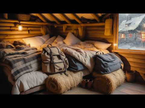 Cozy Winter Attic in the Forest 🌧 Snow Storm Sounds, Snowfall, Wind Sound and Fireplace Crackling
