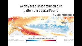 La Niña sea surface temperature conditions weakened a bit in late 2022