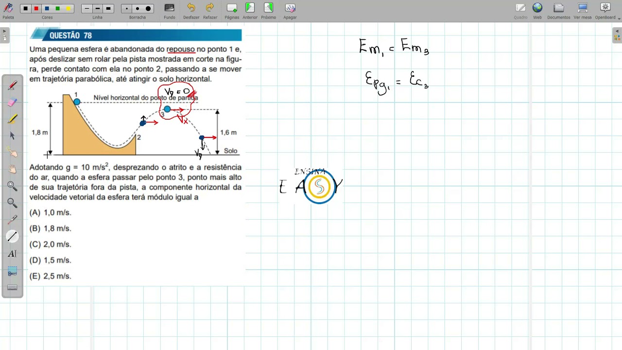 Unesp 2022 Uma pequena esfera é abandonada do repouso no ponto 1 e, após deslizar sem rolar pela pis