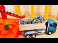 Marble Run Race ☆ Wavey and Ticking HABA Course ★ Garbage Truck and Dump Truck