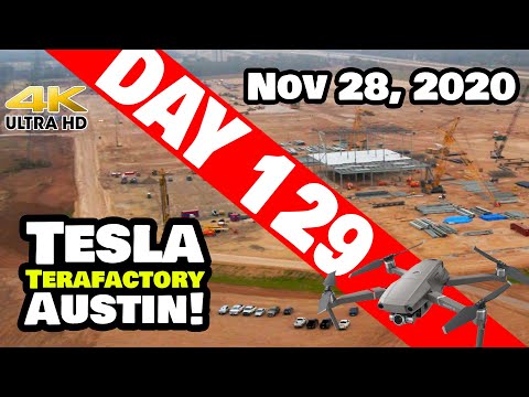 Tesla Gigafactory Austin 4K  Day 129 - 11/28/20 - Tesla Terafactory Texas - RAINY SATURDAY PROGRESS!