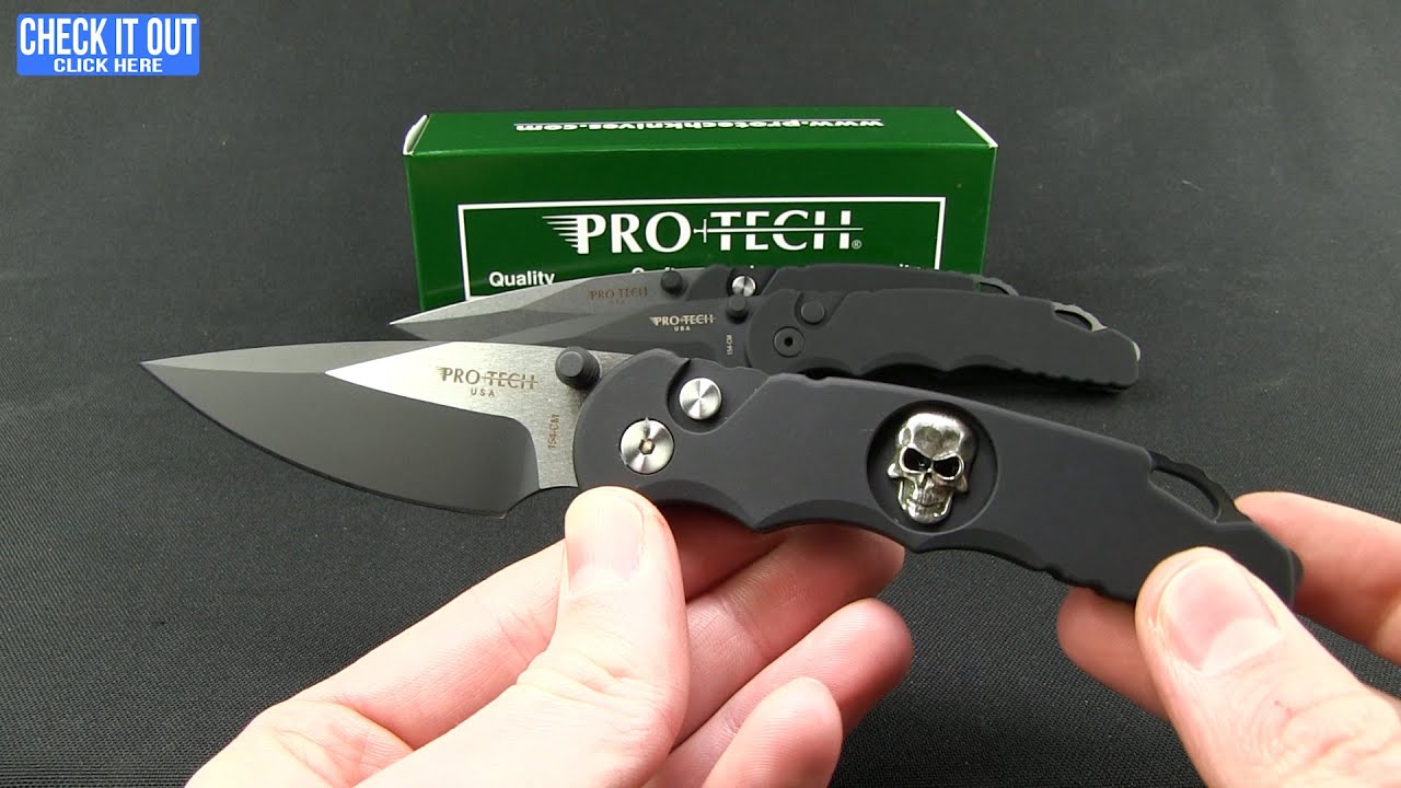 Pro-Tech Lerch TR-5 Skull Custom Spring Assisted Knife Black (3.25" Black) SA.70