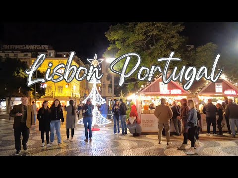 Lisboa Portugal Walking Tour | Mercado de Natal no Rossio e Chiado Decorações