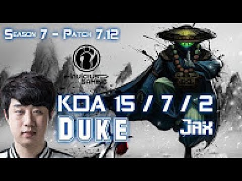 IG Duke JAX vs JARVAN IV Top - Patch 7.12 KOREA Ranked