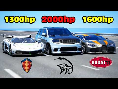 2000HP SRT Trackhawk vs Koenigsegg Jesko vs Bugatti Chiron SS DRAG RACE